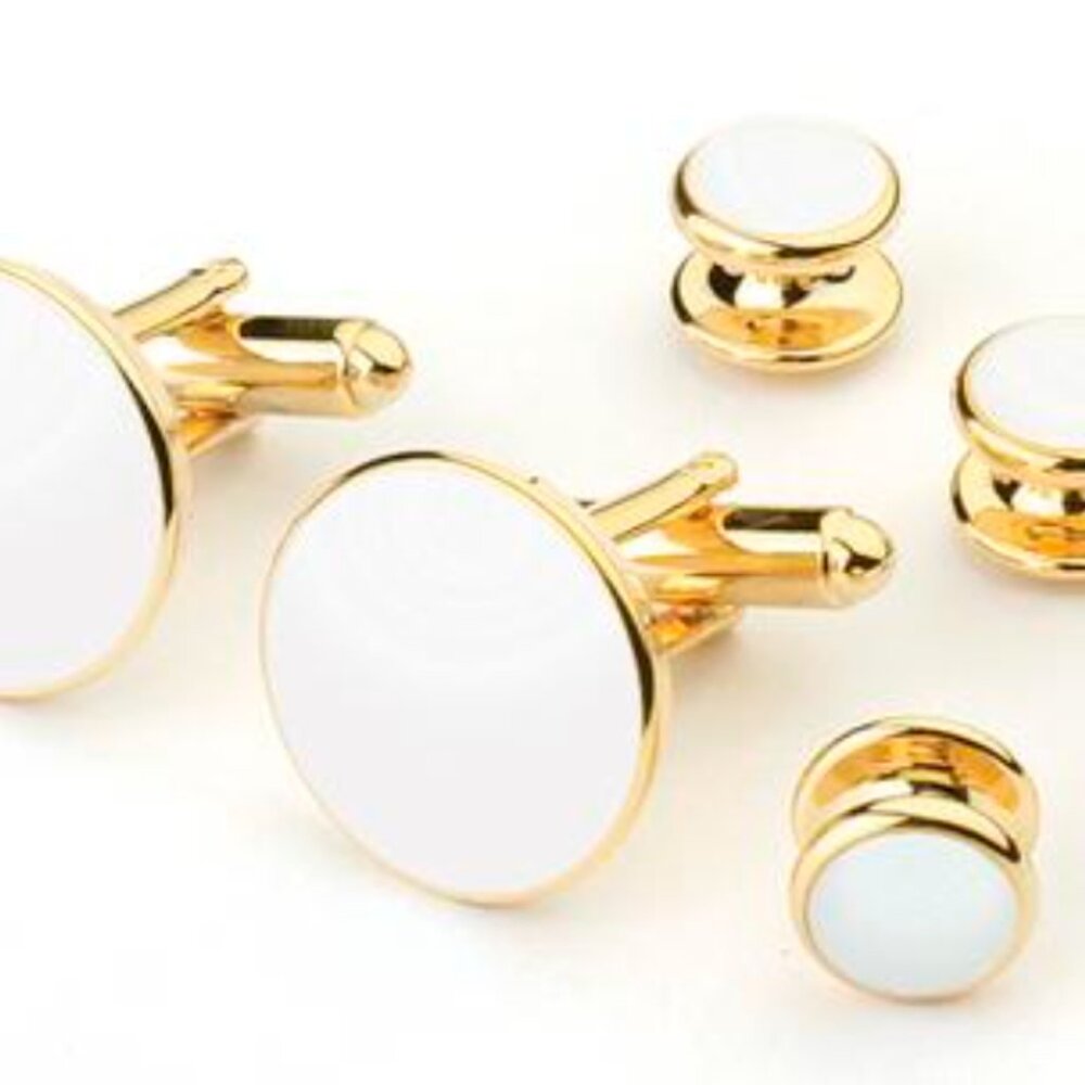 Basic Round Pure white Gold Formal Setting cufflinks and studs